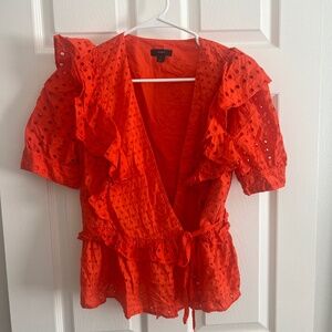 J. Crew Ruffle Eyelet Wrap Top
